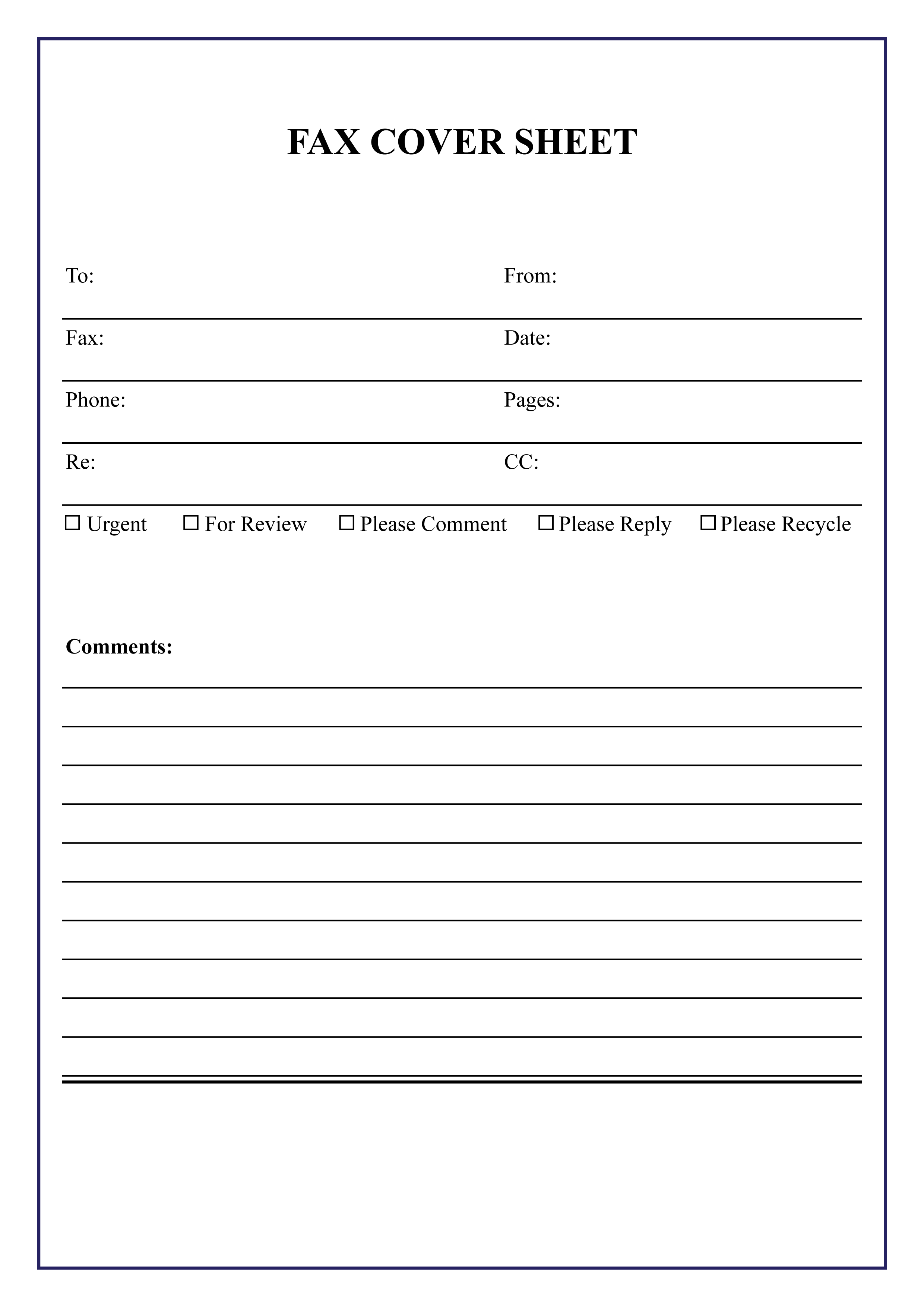 Printable Generic Fax Cover Sheet