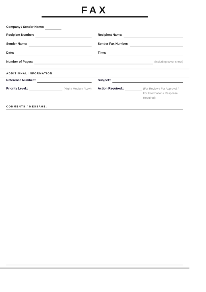 Formal Fax Cover Sheet