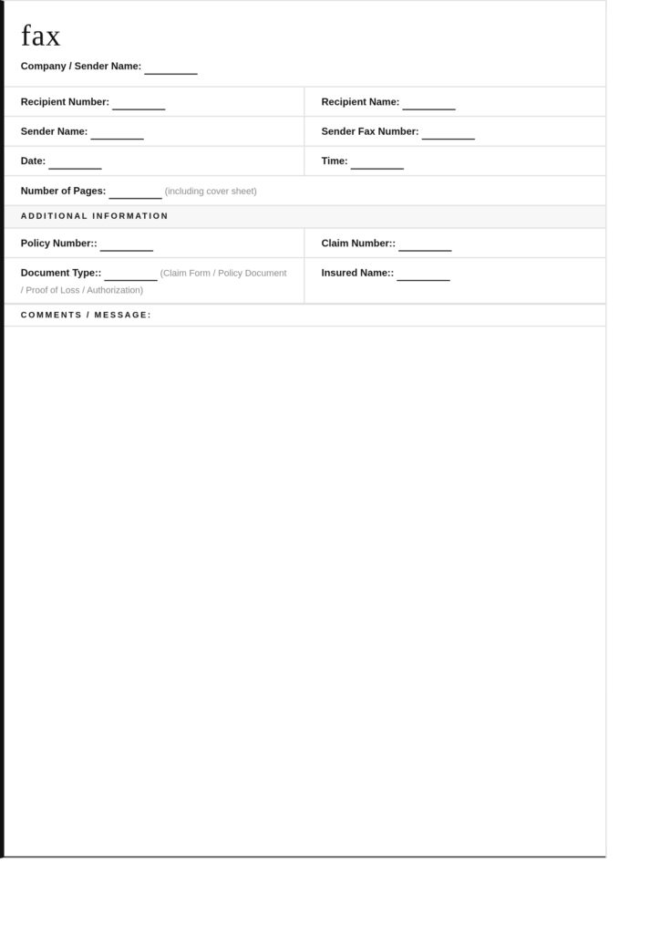Insurance Fax Cover Sheet