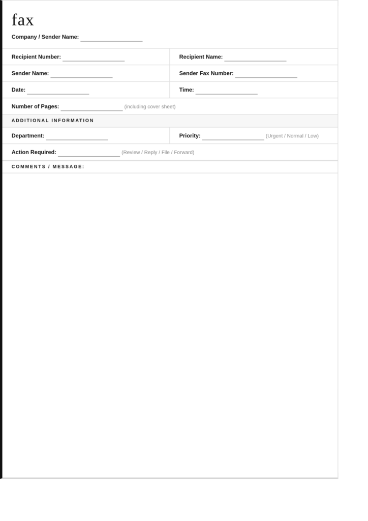 Standard Fax Cover Sheet