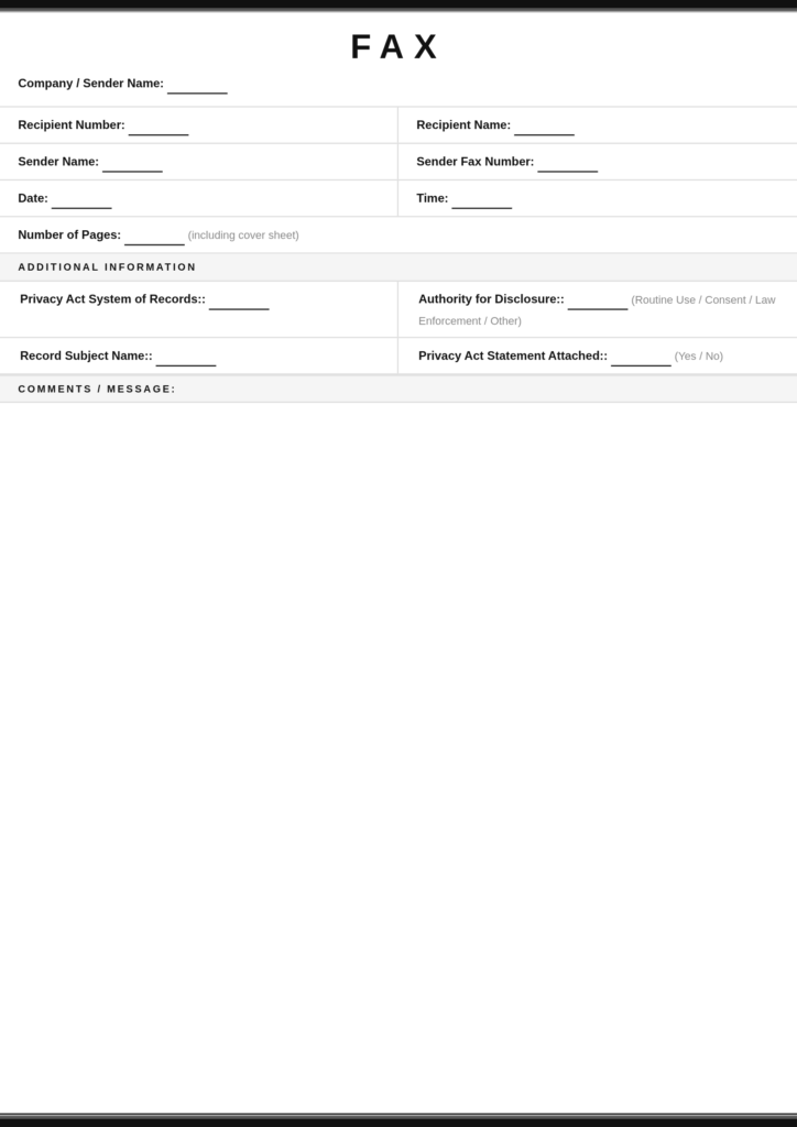 Privacy Act Fax Cover Sheet